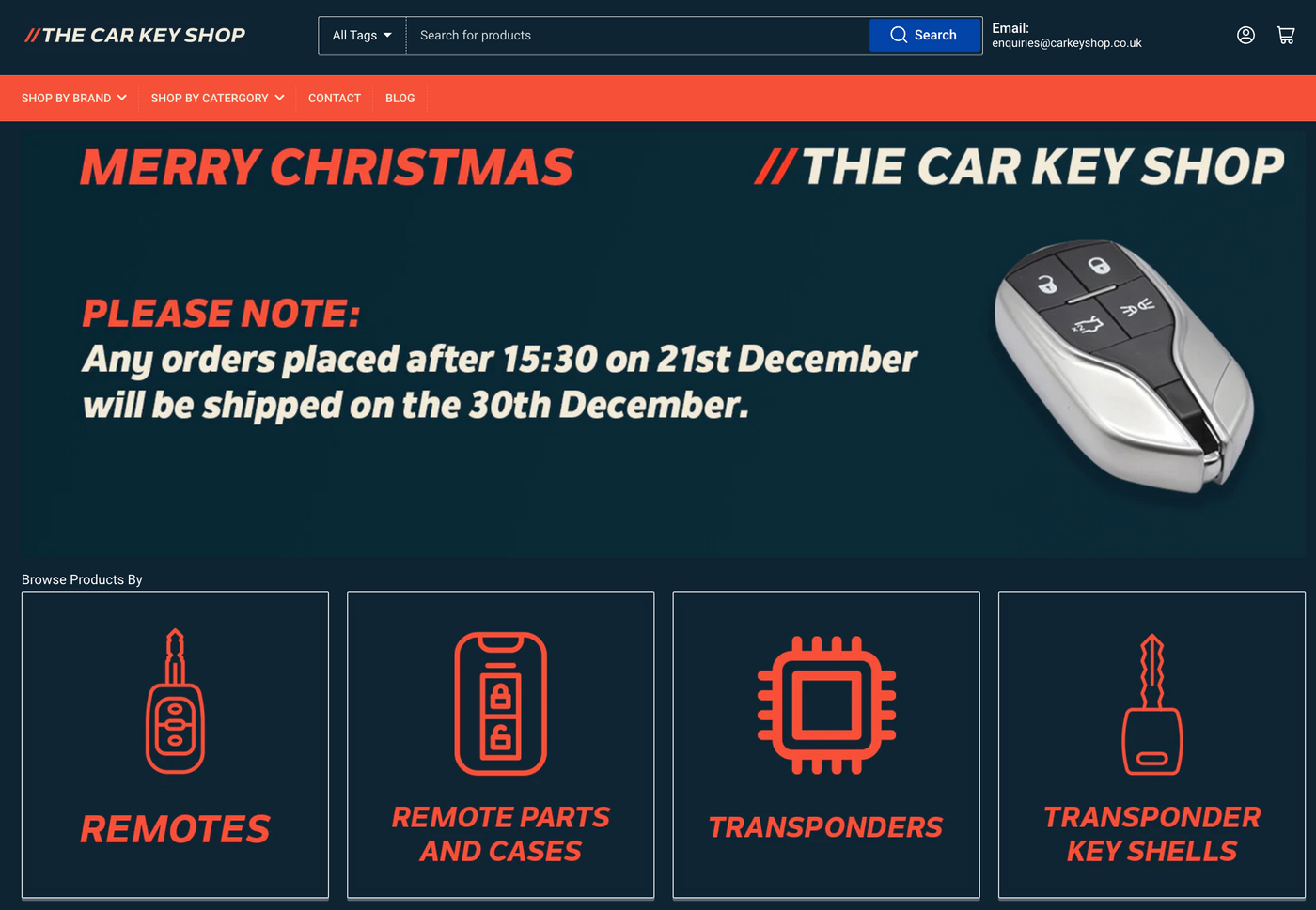 Important Notice: Holiday Shipping Schedule for The Car Key Shop.