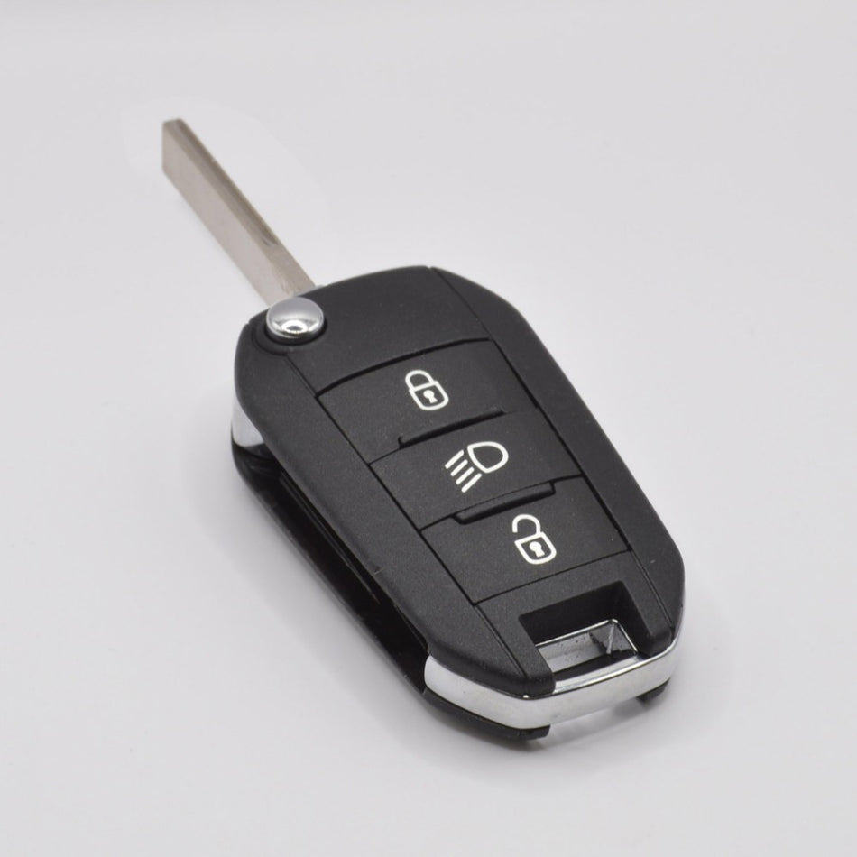 Suitable for Peugeot 208 301 308 508 3 Button Flip Remote Headlight Button PCF7941 433Mhz OEM Quality.