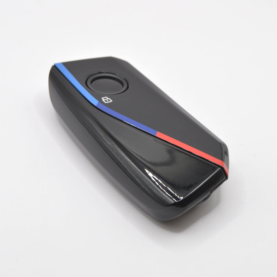 BMW 4 button smart key case, gloss black with M stripe – front